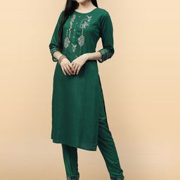Anouk Rustic Floral Yoke Design Thread Work Straight Kurta With Trousers-image-38