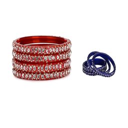 SOMIL Set Of 8 Red Alloy Artificial Stones and Beads Antique Bangles-image-79