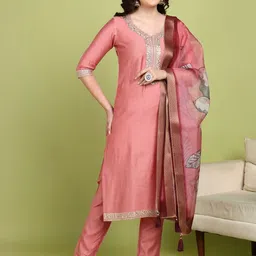 Moda Rapido Women Floral Embroidered Regular Thread Work Kurta with Trousers & With Dupatta-picture-0