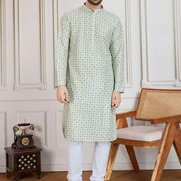 House of Pataudi Printed With Sequins Embellished Cotton Straight Kurta-picture-11