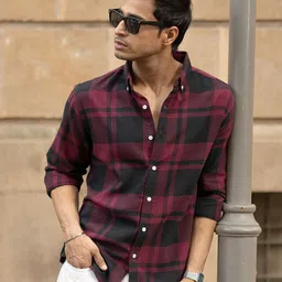 Powerlook Men Tartan Checked Button-Down Collar Casual Shirt-image-49