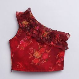 taffykids Floral Print One Shoulder Crop Top-image-49