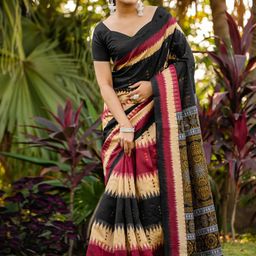 KALINI Ethnic Motifs Silk Blend Block Print Saree image 5