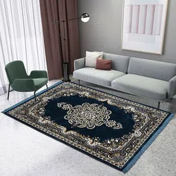 RUBOXA Navy Blue Ethnic Motifs Cotton Carpet-picture-34