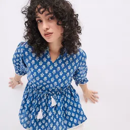 all about you Women Ethnic Motifs Printed V-Neck Cotton Peplum Longline Top-image-90
