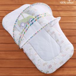 Babyhug Premium Cotton Gadda Set With Mosquito Net Transport Theme - Multicolor-15