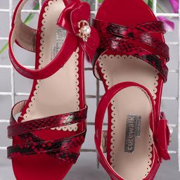 Cute Walk by Babyhug Party Wear Peeptoes Beads & Flowers Embellishments - Red-image-16