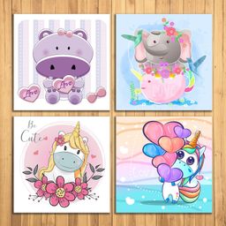 Wens Cute Cartoon Sparkle Laminated Wall Panes Set of 4 - Multicolor-image-91