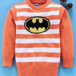 Mom's Love Full Sleeves Striped Pullover Sweater Batman Design - Orange-image-88