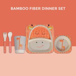 POLKA TOTS Eco Friendly Bamboo Fiber Dinner Set 5 Pcs Tableware Crockery Set - Giraffe-19