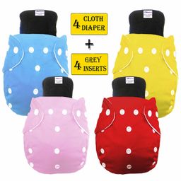 Babymoon Free Size Washable & Reusable 4 Cloth Diapers With 4 Grey Insert  Pack of 8 - Multicolor-5