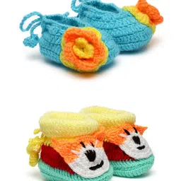 MayRa Knits Pack Of 2 Pair Of Flower & Animal Design Booties - Blue-picture-3