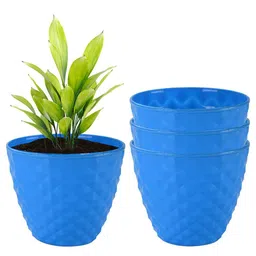 Kuber Industries Blue 4 Pieces Diamond Pattern Durable Planters-80