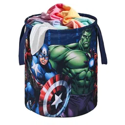 Kuber Industries Blue & Green Marvel Avengers Printed Foldable Laundry Bag 45L-image-81