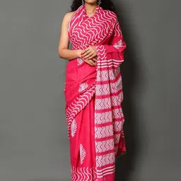 Craft Musium Floral Pure Cotton Bagru Saree-image-55
