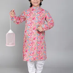 Little Clothings Boys Floral Printed Regular Pure Cotton Kurta with Churidar-36