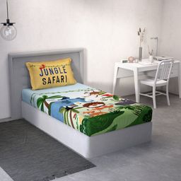 DDecor Green & Blue Conversational 144 TC Single Bedsheet with 1 Pillow Covers-picture-4