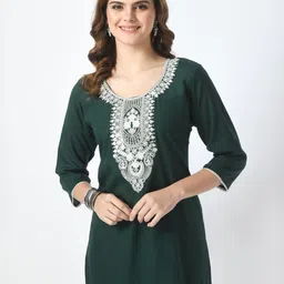 LIBOZA Floral Embroidered Chikankari Chikankari Kurti-image-59