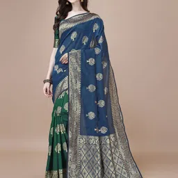 DIVASTRI Woven Design Zari Silk Blend Half and Half Banarasi Saree-picture-19