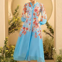 Antheaa Women Floral Printed Flared Sleeve A-Line Midi Dress-image-74