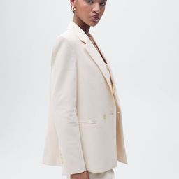MANGO Solid Lapel Collar Double Breasted Blazer-23