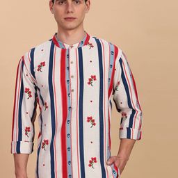 Anouk Striped Printed Band Collar Pure Cotton Short Kurta-picture-21