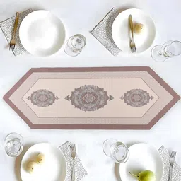 Aura Cream-Colored & Brown Floral Printed Cotton Table Runner-5