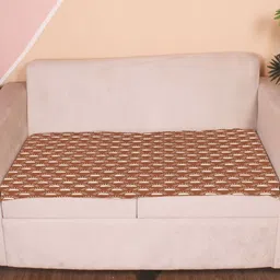 STITCHNEST Brown & White Geometric Printed Velvet 3 Seater Anti Slip Sofa Cover-2