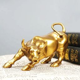 DecorTwist Gold-Toned Metal Wall Street Bull Statue Birds and Animals Figurine Showpiece-image-7
