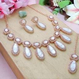 VATSALYA creation Rose Gold-Plated Artificial Stone Studded Jewellery Set-image-93