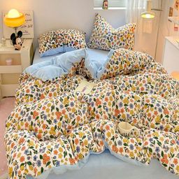 JC HOME Blue & White Floral Polycotton 3 Piece Double King Regular Bedding Set-18