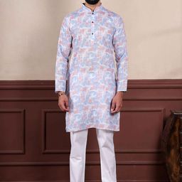 Koshin Abstract Printed Mandarin Collar Linen Straight Kurta-picture-11