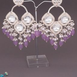 MEIRA JEWELLERY Silver-Plated Artificial Stones Studded & Beaded Drop Earrings-picture-4