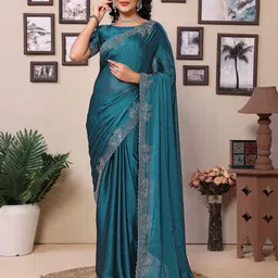 DIVASTRI Embellished Beads and Stones Silk Blend Saree-image-44