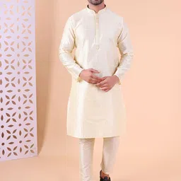 AURIK Men Layered Pure Silk Kurta with Pyjamas-image-4
