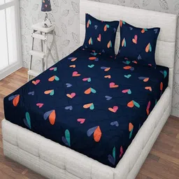 Aura Blue Geometric 144 TC King Bedsheet with 2 Pillow Covers-image-79