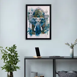 Giftii White & Blue Elephant Printed Wooden Framed Wall Art-image-25