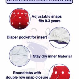 Babymoon Free Size Washable & Reusable 4 Cloth Diapers With 4 Grey Insert  Pack of 8 - Multicolor image 2