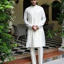 PATR Men Ethnic Motifs Embroidered Thread Work Anarkali Kurta-11