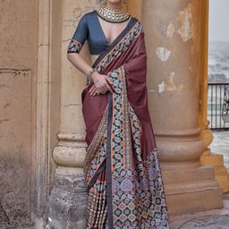Anouk Ajrak Block Silk Blend Banarasi Saree-16