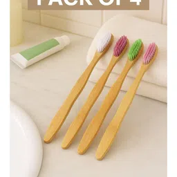 DeoDap Set Of 4 Eco Friendly Natural Bamboo Toothbrush with Medium Bristles-picture-17