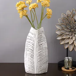 Myntra Elegant Homes White & Brown Leaf Textured Ceramic Vase-image-22