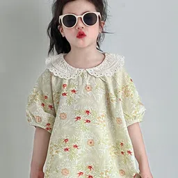 LULU & SKY Girls Floral Print Peter Pan Collar Cotton Top-picture-0