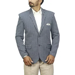 GARGIAN Master Cut Men Blue Striped Polyviscose With Notched Lapel Collar Blazer-picture-30