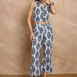 all about you Ethnic Motif Printed Pure Cotton Sleeveless Waist Coat with Trousers Co-Ords-image-4