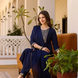 BlueRang Women Ethnic Motifs Embroidered Regular Thread Work Kurta with Trousers & Dupatta-picture-43