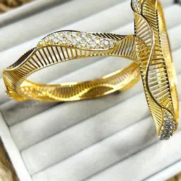 LA FILLE D'OR Set Of 2 Gold-Plated American Diamond Studded Bangles-image-23