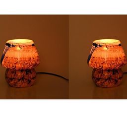 SOMIL Brown 2 Piece Printed Glass Cylindrical Shaped Table Lamp-image-8