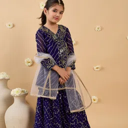pspeaches Girls Ethnic Motifs Embroidered Angrakha Sequinned Kurta with Sharara & With Dupatta-picture-29
