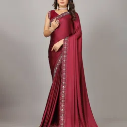 NIRMAL CREATION Embellished Embroidered Satin Saree-picture-33
